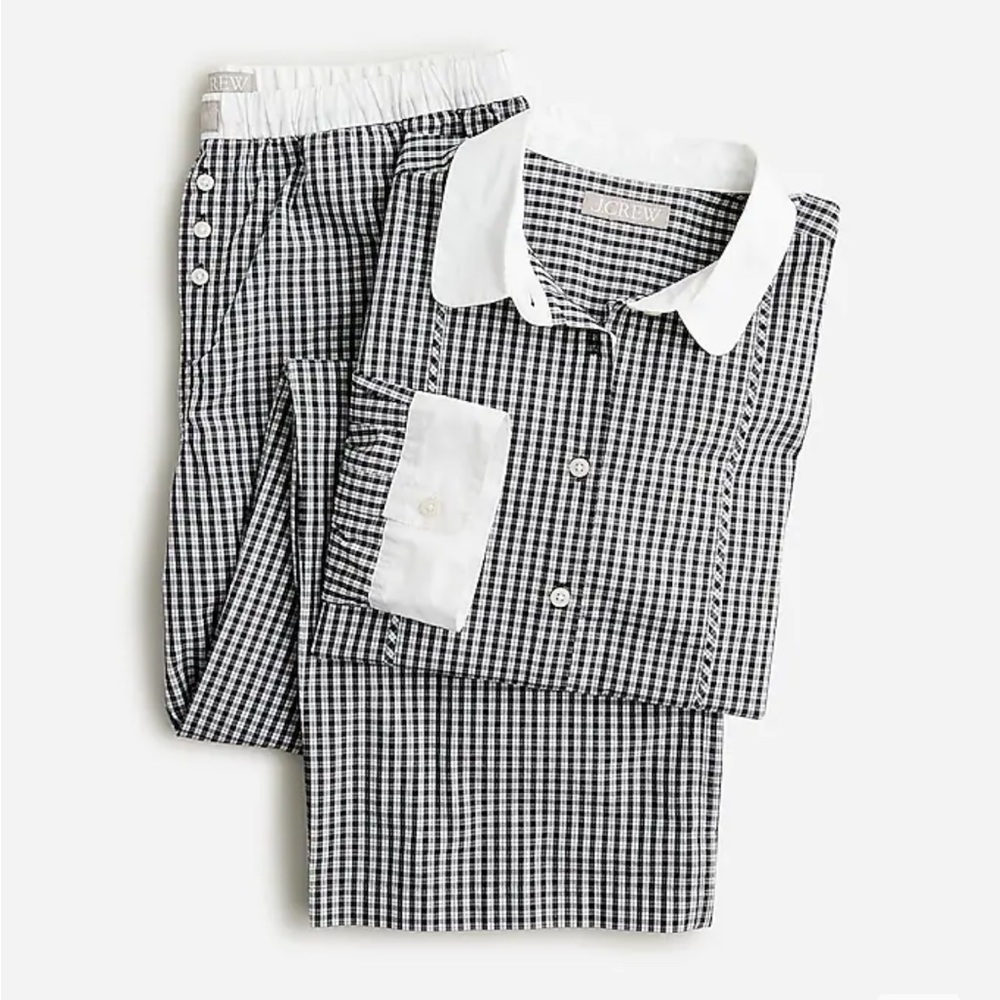 J crew Cotton poplin bib shirt and pajama pant set in plaid